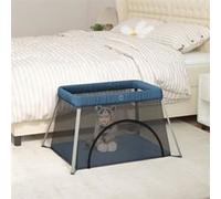 vidaXL Parc pour bébé avec matelas Bleu marine Tissu de lin 10304 Bleu G