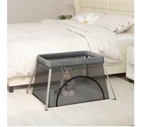 vidaXL Parc pour bébé 10302 avec matelas, tissu de lin, gris foncé