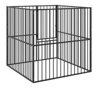 vidaXL Parc pour Chien 4 Panneaux, Cage pour Chien avec Porte, Enclos pour Chiens, Maison pour Animaux de Compagnie, Noir Acier Galvanisé