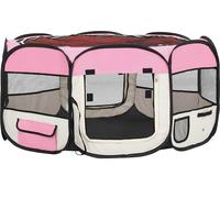 vidaXL Parc pour chiots pliable avec sac de transport rose 145x145x61 cm