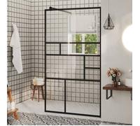 Paroi de douche 90x195 cm verre ESG clair cadre alu noir barres réglables