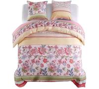 vidaXL Parure de lit avec Housse de Couette Motif Floral/rayé Rose, Housses de Couette, taies d'oreiller, Housses de Couette et