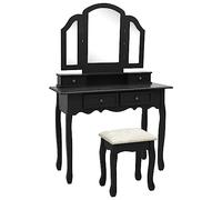 vidaXL Paulownia Ensemble de Coiffeuse et Tabouret Table de Maquillage Table Cosmétique Chambre Boudoir Vestiaire Maison Intérieur Noir 100x40x146 cm