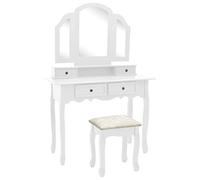 vidaXL Paulownia Ensemble de Coiffeuse et Tabouret Table de Maquillage Table Cosmétique Chambre Boudoir Vestiaire Maison Intérieur Blanc 100x40x146 cm