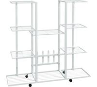 vidaXL Pied à fleurs avec roulettes 94,5x24,5x91,5 cm Blanc Fer