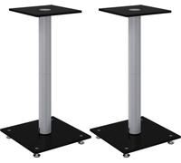 vidaXL Pied de haut-parleur 2 pcs. noir & argenté verre trempé 1 colonne