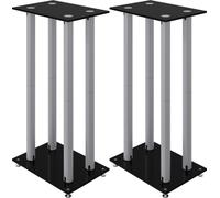 vidaXL Pied de haut-parleur 2 pcs. noir & argenté verre trempé 4 colonnes