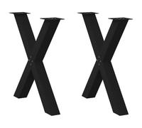 vidaXL Pieds de table à manger en forme de X, 2 pièces, noir, 70 x (72-73) cm, acier