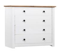 vidaXL Pin Armoire Latérale Buffet Commode Table de Chevet Table de Nuit Armoire de Rangement avec 4 Tiroirs Chambre à Coucher Blanc 80x40x73 cm
