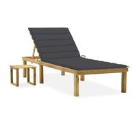 vidaXL Pin Imprégné Chaise Longue de Jardin avec Table et Coussin Bain de Soleil d'Extérieur Chaise Longue de Patio Transat de Terrasse