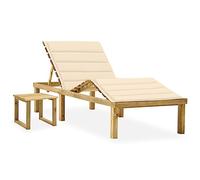Vidaxl Chaise Longue De Jardin Avec Table Et Coussin Pin Imprégné