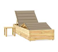 vidaXL Chaise longue de jardin en pin imprégné avec table et coussin