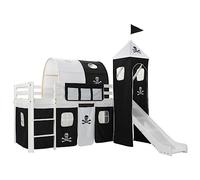 Lit mezzanine d'enfants avec toboggan et échelle - VIDAXL - Thème pirate - Noir - 2 places - 90x200 cm