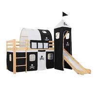 Lit mezzanine d'enfants avec toboggan et échelle - VIDAXL - Thème pirate - Pin - 90x200 cm