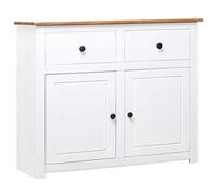 vidaXL Pin Solide Buffet Armoire à Tiroirs Commode Dressoir Armoire de Rangement avec 2 Tiroirs et 2 Portes Salon Chambre à Coucher Maison Blanc 93x40x80 cm