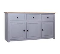 vidaXL Pin Solide Buffet Armoire à Tiroirs Commode Dressoir Armoire de Rangement avec 3 Tiroirs et 3 Portes Salon Chambre à Coucher Maison Gris 135x40x80 cm