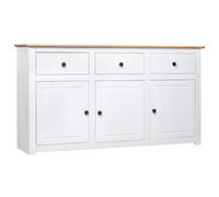 vidaXL Pin Solide Buffet Armoire à Tiroirs Commode Dressoir Armoire de Rangement avec 3 Tiroirs et 3 Portes Salon Chambre à Coucher Maison Blanc 135x40x80 cm
