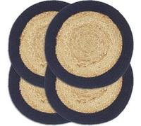 Placemats 4 st 38 cm jute en katoen natuurlijk en marineblauw133862