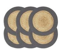 vidaXL Napperons 6 pcs Naturel et anthracite 38 cm Jute et coton Gris
