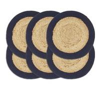 vidaXL Napperons 6 pcs Naturel et bleu marine 38 cm Jute et coton Bleu