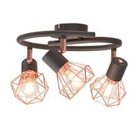 vidaXL Plafonnier avec 3 Projecteurs Lampe de Plafond Eclairage Lustre Luminaire de Salon Salle de Séjour Maison Intérieur E14 Noir et Cuivre