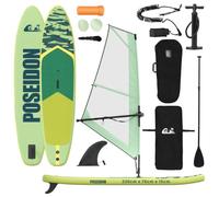 vidaXL Planche de SUP gonflable avec voile Poseidon - 330 x 76 x 15 cm - Vert - Planche de paddle d'aventure - Planche SUP gonflable - Équipement de sport nautique polyvalent - Pour s'amuser