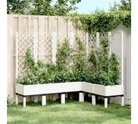 vidaXL Jardinière avec treillis 160x120x142 cm – Bac à fleurs surélevé blanc PP