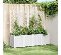 Jardinière avec Treillis, Lit Surélevé de Jardin, Pot de Fleurs, Bac à Plantes, Boîte de Plantation Patio Terrasse Extérieur, Blanc PP