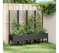 vidaXL Jardinière avec Treillis, Lit Surélevé, Bac à Fleurs, Pot de Plantes, Boîte à Fleurs Jardin Patio Terrasse Extérieur, Noir PP
