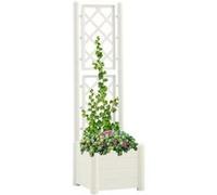 vidaXL Jardinière avec Treillis Lit Surélevé Bac à Fleurs Pot de Plantes Lit de Plantation Jardin Balcon Patio Extérieur 43x43x142 cm PP Blanc