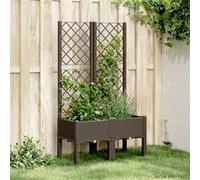 Jardinière avec Treillis, Lit Surélevé de Jardin, Pot de Fleurs, Bac à Plantes, Boîte de Plantation Patio Terrasse Extérieur, Marron PP