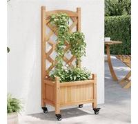 vidaXL Jardinière avec treillis et roues marron bois massif de sapin 3207644