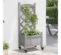 Vidaxl Jardinière Avec Treillis Et Roues Gris Bois Massif De Sapin