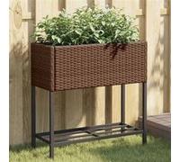 vidaXL Plantenbakken met schap 2 st 70x28x70 poly rattan bruin3210511 G