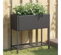 Plantenbakken met schap 2 st 70x28x70 poly rattan zwart3210510