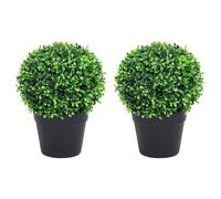 vidaXL Plantes de buis artificiel 2 pcs avec pots Boule Vert 27 cm