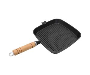 vidaXL Poêle grill carrée en fonte avec manche en bois 20 x 20 cm