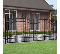 Poort met spijlpunten 305x173 cm gepoedercoat staal zwart151096