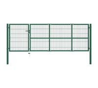 vidaXL Portail de Clôture de Jardin avec Poteaux Portillon de Jardin Porte de Patio Entrée Arrière-cour Extérieur 350x100 cm Acier Vert