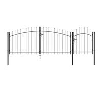 vidaXL Portail de jardin avec des pointes en lance 150 x 400 cm en acier, résistant aux intempéries, anti-rouille, serrure à bol glissant, une barrière moderne pour terrasses, entrée minimale pour les