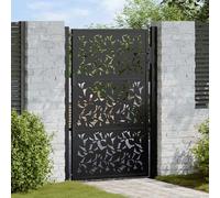 vidaXL Portail de jardin noir 105x155 cm acier conception de feuilles, porte de clôture, porte extérieure, porte en métal, porte de sécurité