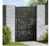 vidaXL Portail de jardin noir 105x155 cm acier conception de feuilles, porte de clôture, porte extérieure, porte en métal, 4100961