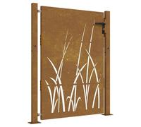 vidaXL Portail de Jardin, Portillon de Patio, Barrière de Sécurité, Porte d'Extérieure Terrasse, 100x150 cm Acier Corten Conception d'herbe