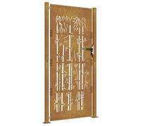 vidaXL Portail de Jardin, Portillon de Patio, Barrière de Sécurité, Porte d'Extérieure Terrasse, 100x200 cm Acier Corten Design de Bambou