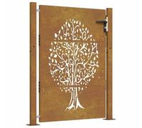 vidaXL Portail de Jardin, Portillon de Patio, Barrière de Sécurité, Porte d'Extérieure Terrasse, 105x155 cm Acier Corten Conception de l'arbre