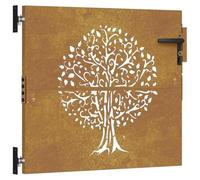 vidaXL Portail de Jardin, Portillon de Patio, Barrière de Sécurité, Porte d'Extérieure Terrasse, 85x75 cm Acier Corten Conception d'arbre