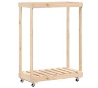 vidaXL Porte-bûches Étagère à bois en pin massif 76,5×40×108 cm avec roulettes et rangement