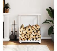 vidaXL Porte-bûches avec roulettes blanc 76,5x40x108cm bois massif pin
