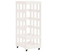 vidaXL Porte-bûches avec Roulettes, Étagère à Bois de Chauffage avec Rangement, Support de Bois de Cheminée, Magasin à Bûches, Blanc Bois Massif Pin