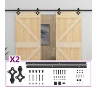 Pin Massif Porte Coulissante avec Kit de Quincaillerie Porte d'Entrée Système de Porte Suspendue Maison Intérieur 80x210 cm
